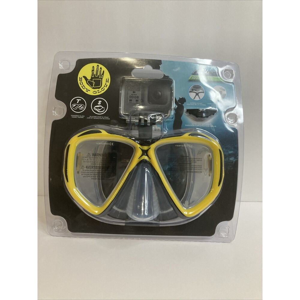 Body Glove Passage Adult Dive‎ Mask Yellow with Camera Mount NEW